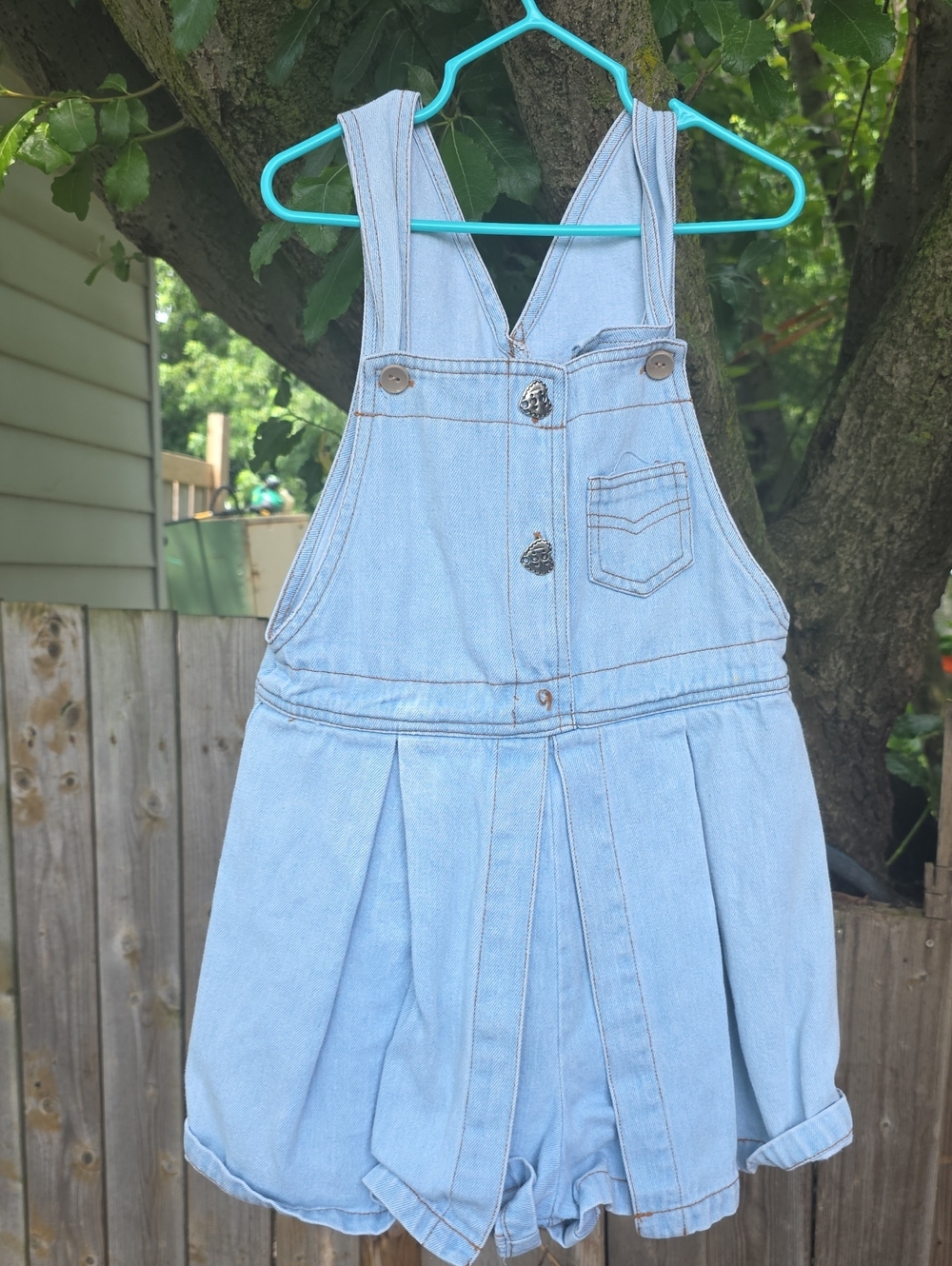 Rachel Light Blue Denim Pleated Overall Shorts